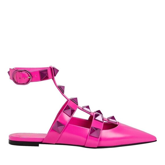 Valentino Garavani Roman Stud Ankle Strap Mule Vlogo Rockstud Cage Flat 36.5/ 38 - Picture 2 of 12